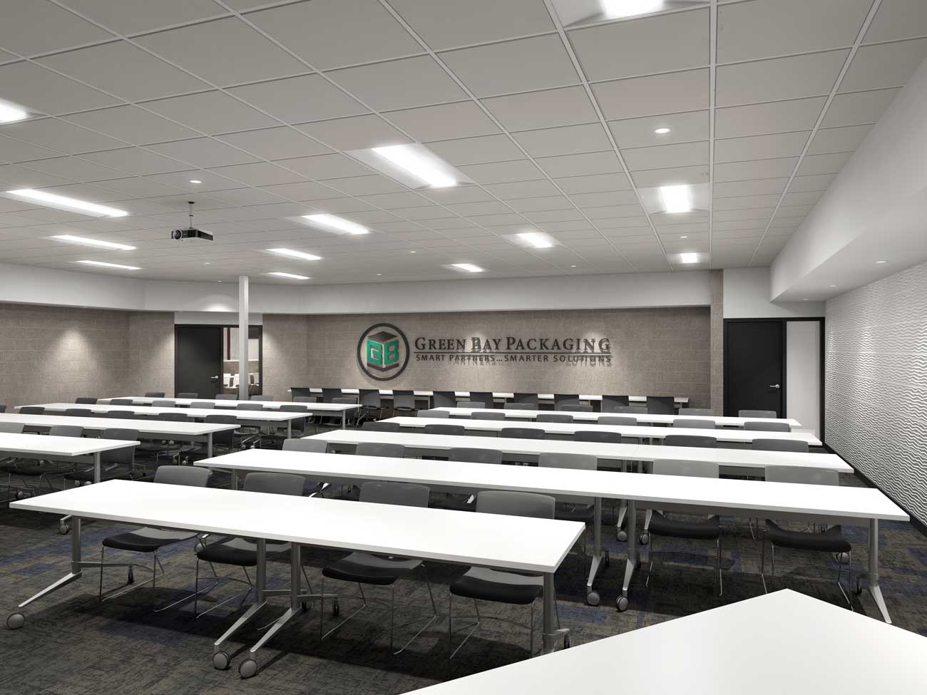 Interior image of large training room with a clean look designed by local Minnesota architects